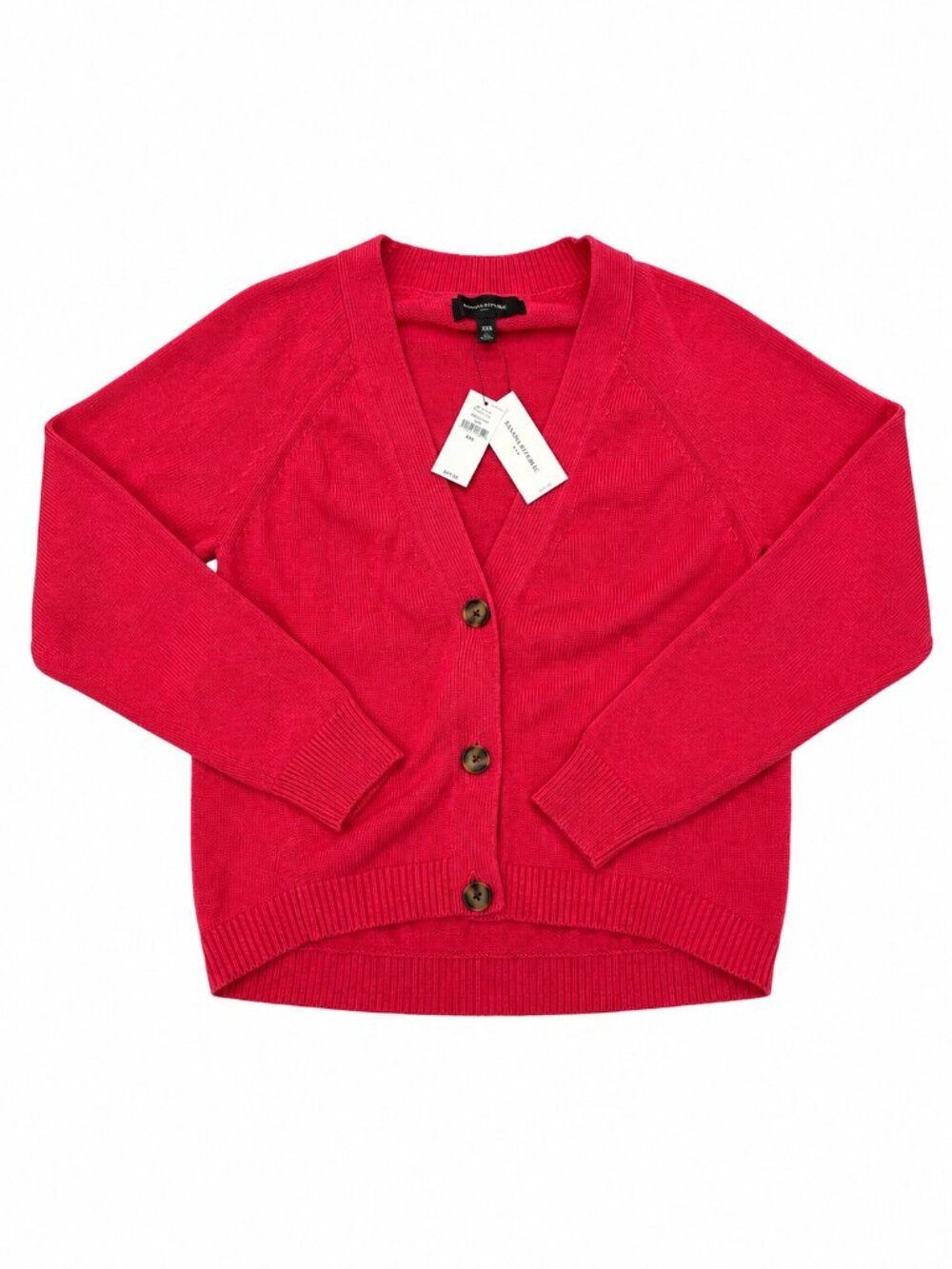 Banana Republic Pink Berry Red Knit V-Neck Cardigan Sweater Button Front NWT XXS